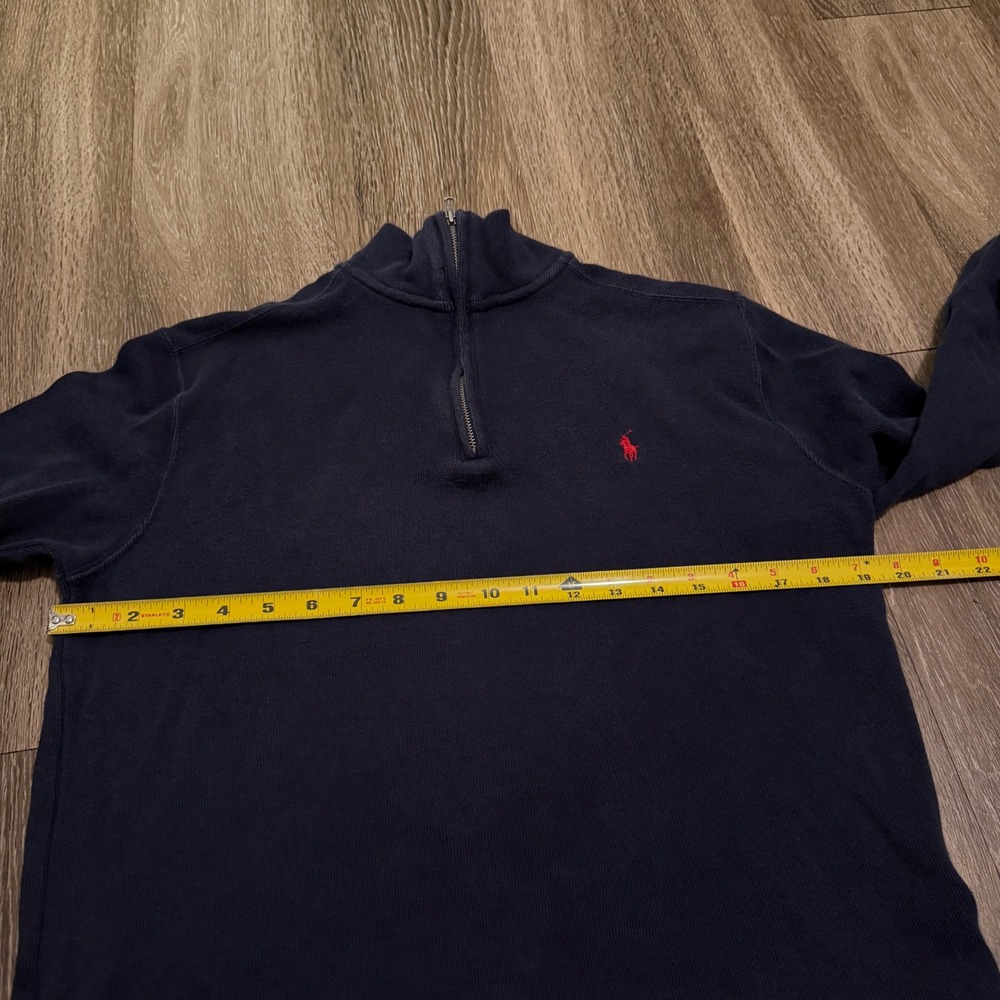 Polo Ralph Lauren Quarter Zip Boys XL Navy Blue Pullover Sweater Ribbed Cotton - Picture 7 of 9